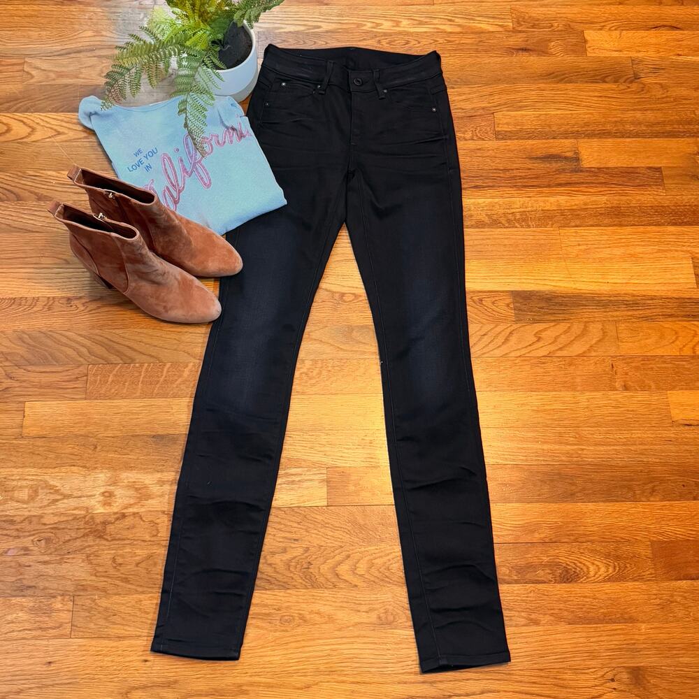 G-Star Raw 3301 Contour High Skinny Women’s 24 Black Dark Wash Distressed Jeans